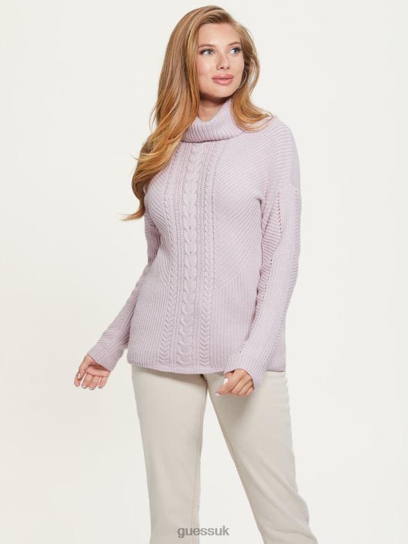 GUESS Women Dawna Cable-Knit Turtleneck Sweater Day Dust Apparel V28V61547
