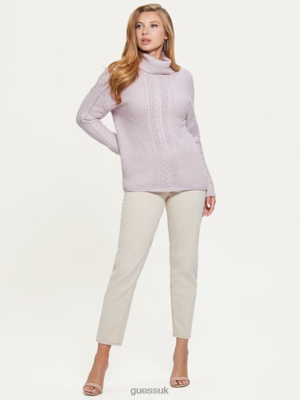 GUESS Women Dawna Cable-Knit Turtleneck Sweater Day Dust Apparel V28V61547