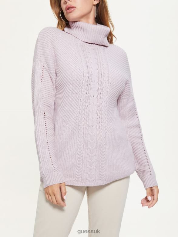 GUESS Women Dawna Cable-Knit Turtleneck Sweater Day Dust Apparel V28V61547