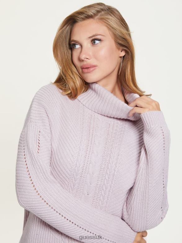 GUESS Women Dawna Cable-Knit Turtleneck Sweater Day Dust Apparel V28V61547
