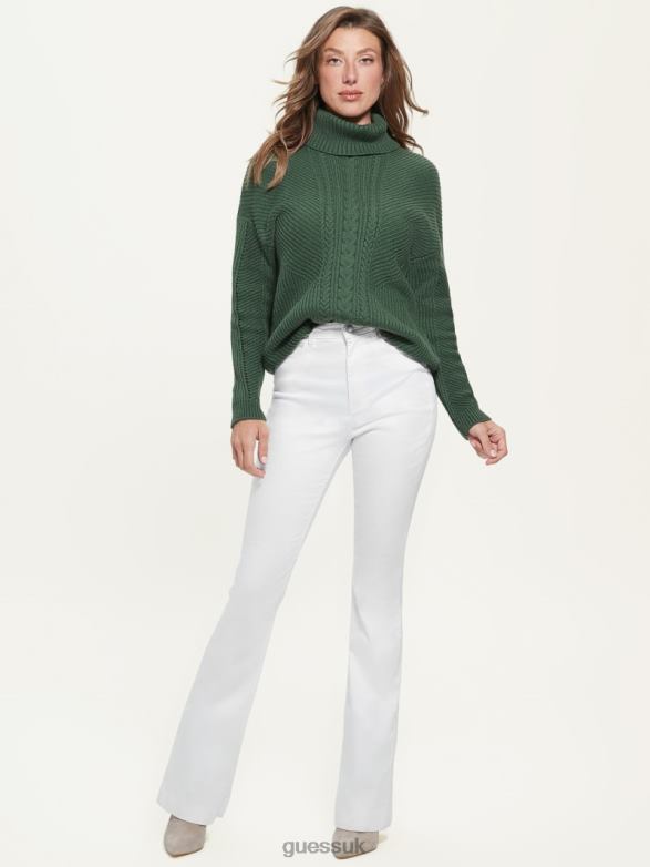 GUESS Women Dawna Cable-Knit Turtleneck Sweater Moss Mat Apparel V28V61551