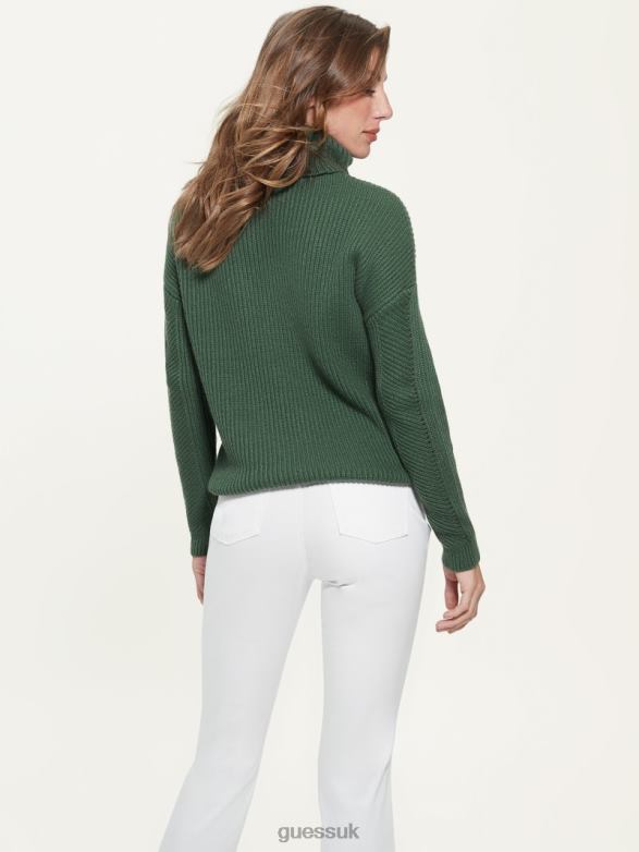 GUESS Women Dawna Cable-Knit Turtleneck Sweater Moss Mat Apparel V28V61551