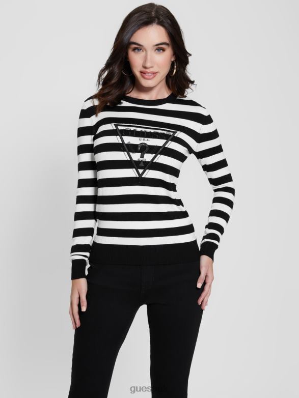 GUESS Women Eco Eloise Sweater White And Black Stripes Apparel V28V61622