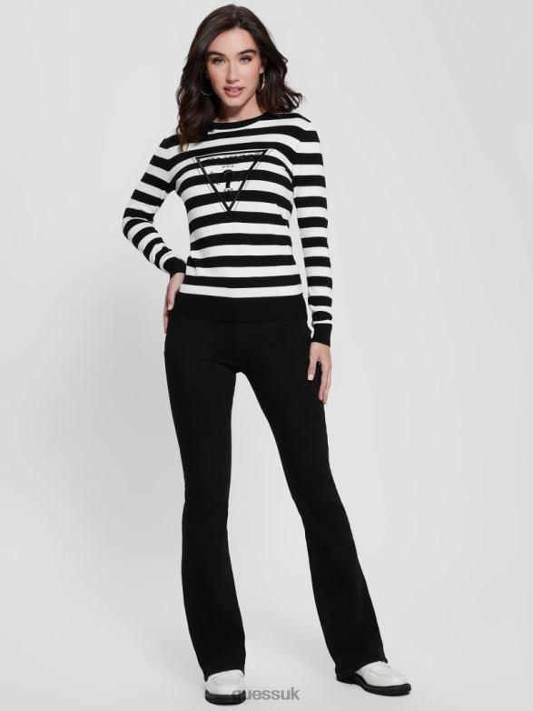 GUESS Women Eco Eloise Sweater White And Black Stripes Apparel V28V61622