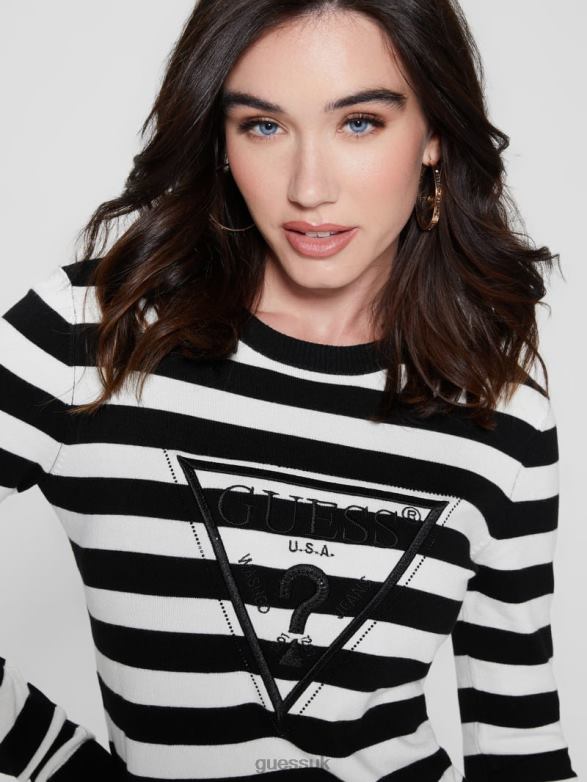 GUESS Women Eco Eloise Sweater White And Black Stripes Apparel V28V61622