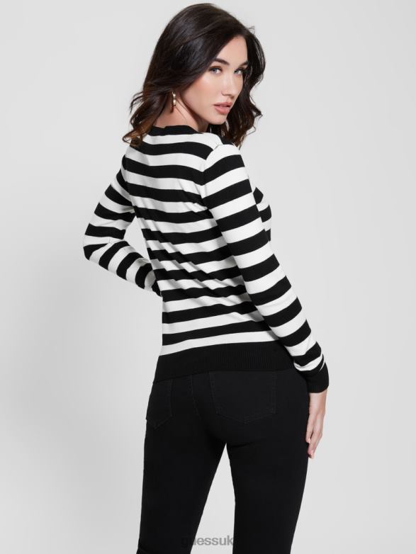 GUESS Women Eco Eloise Sweater White And Black Stripes Apparel V28V61622