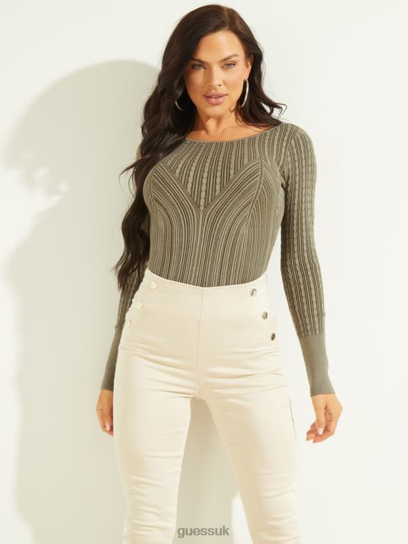 GUESS Women Eco Julie Sweater Top Olive And Sage Leaf Vanis Apparel V28V61511