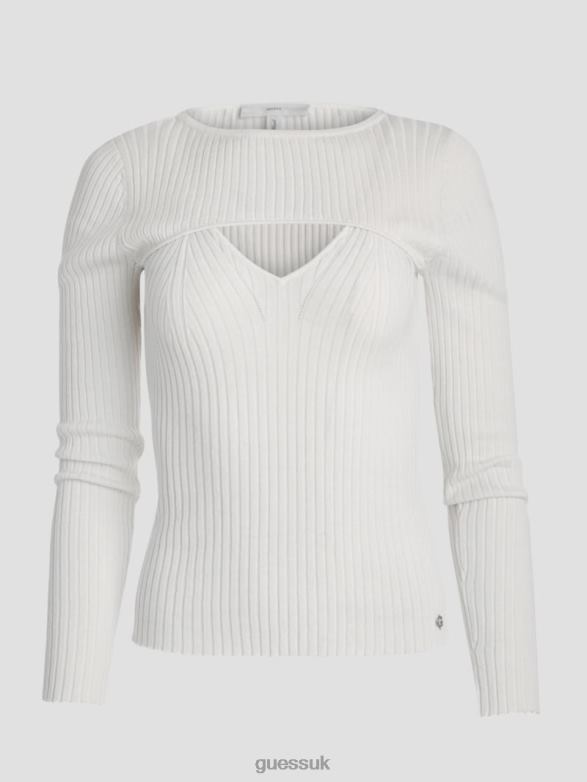 GUESS Women Eco Marion Silk-Blend Cutout Sweater Cream White Apparel V28V61491