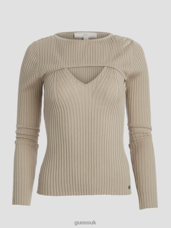 GUESS Women Eco Marion Silk-Blend Cutout Sweater Sage Leaf Apparel V28V61431
