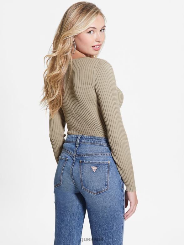GUESS Women Eco Marion Silk-Blend Cutout Sweater Sage Leaf Apparel V28V61431