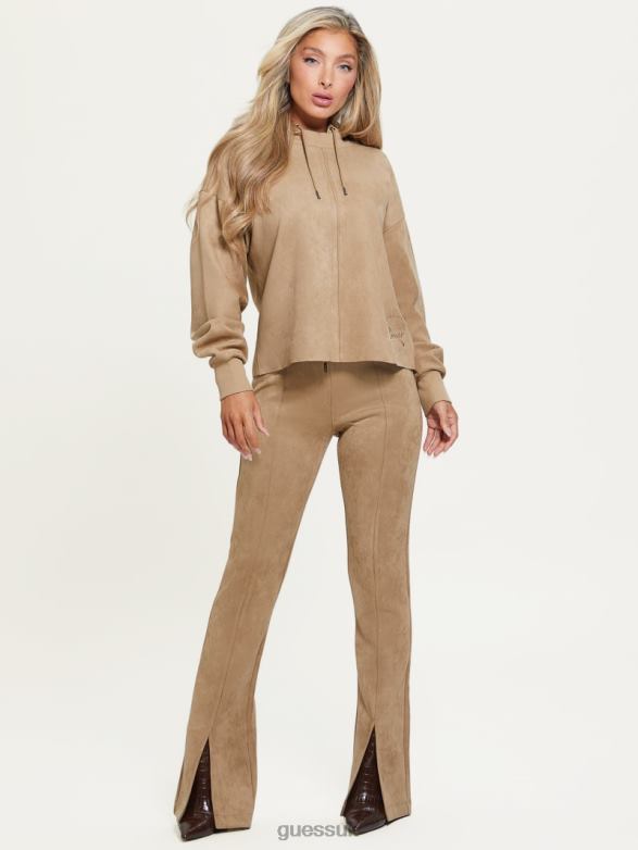 GUESS Women Eco Zorina Suede Hoodie Globe Beige Apparel V28V61864