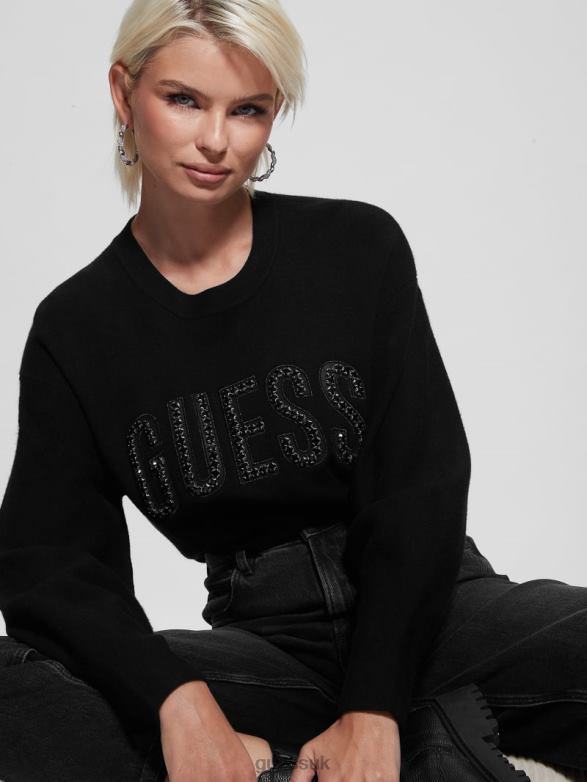 GUESS Women Estelle Logo Sweatshirt Black Apparel V28V61659