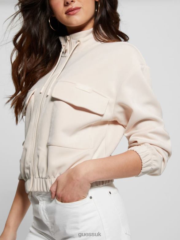 GUESS Women Euphemia Cargo Zip-Up Sweater Neutral Milk Apparel V28V62460
