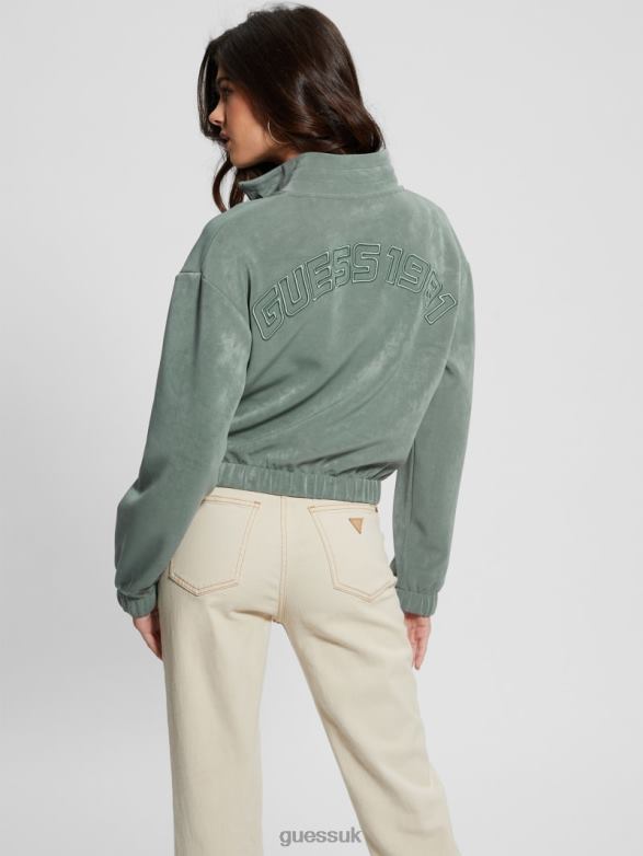 GUESS Women Euphemia Cargo Zip-Up Sweater Veridian Teal Apparel V28V62462