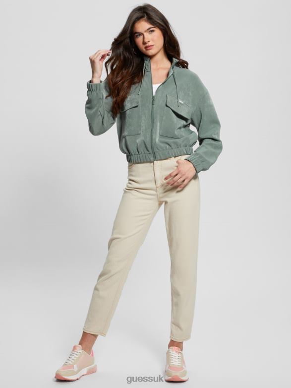 GUESS Women Euphemia Cargo Zip-Up Sweater Veridian Teal Apparel V28V62462