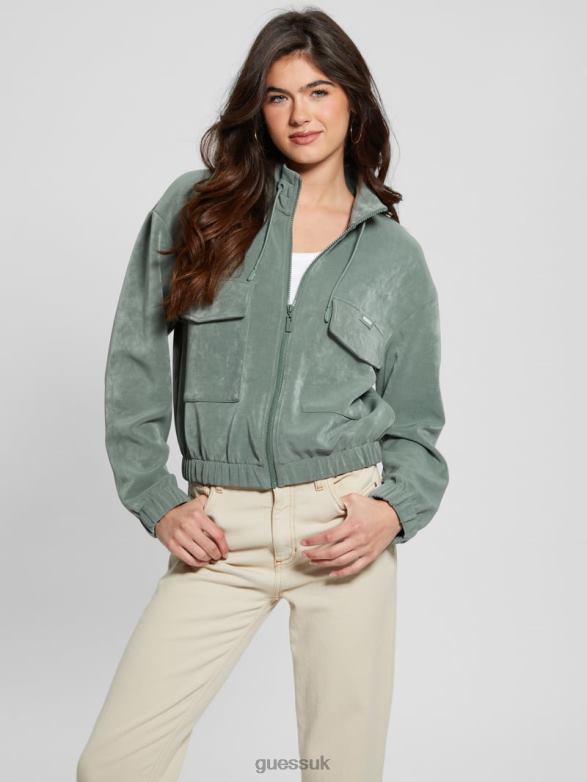 GUESS Women Euphemia Cargo Zip-Up Sweater Veridian Teal Apparel V28V62462