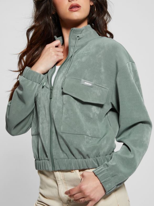GUESS Women Euphemia Cargo Zip-Up Sweater Veridian Teal Apparel V28V62462