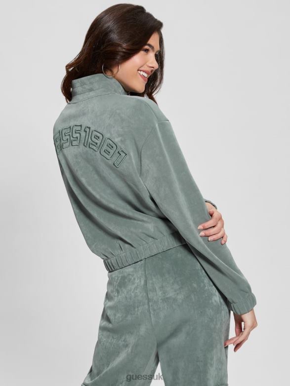 GUESS Women Euphemia Cargo Zip-Up Sweater Veridian Teal Apparel V28V62462