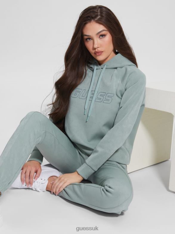GUESS Women Euphemia Faux-Suede Hoodie Full Grey Apparel V28V61979