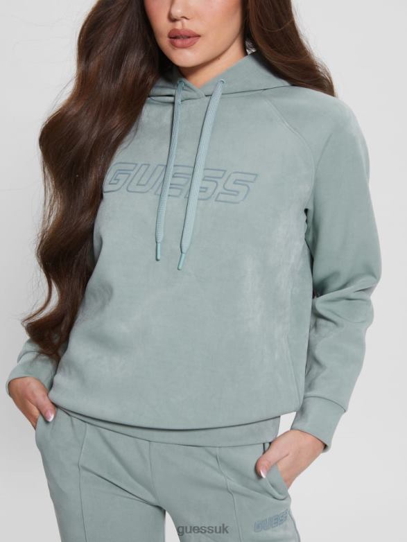 GUESS Women Euphemia Faux-Suede Hoodie Full Grey Apparel V28V61979
