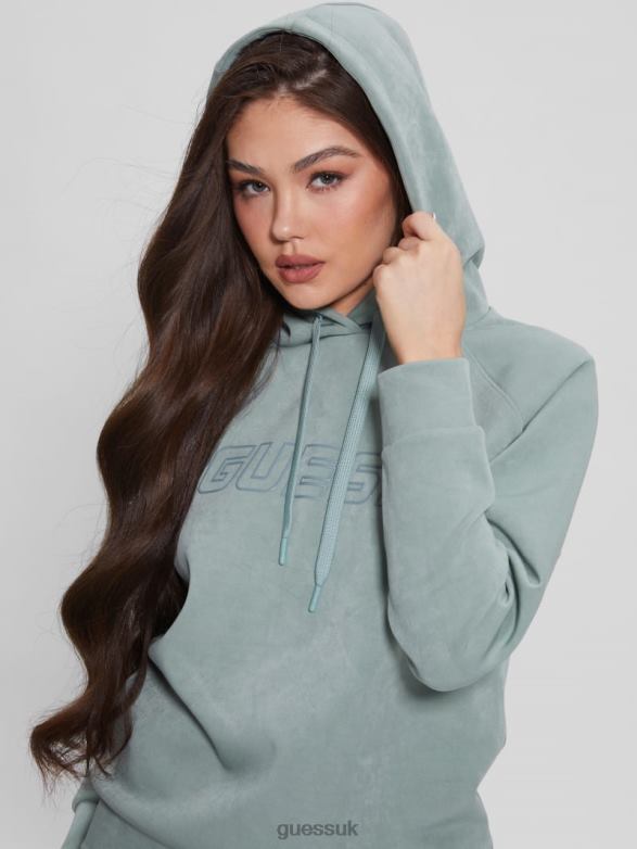 GUESS Women Euphemia Faux-Suede Hoodie Full Grey Apparel V28V61979
