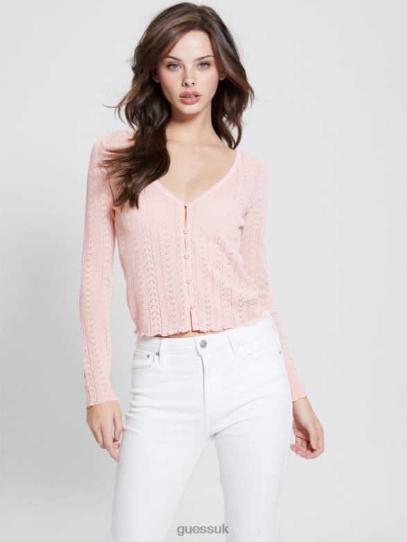 GUESS Women Eve Knit Cardigan Low Key Pink Lurex Apparel V28V6954