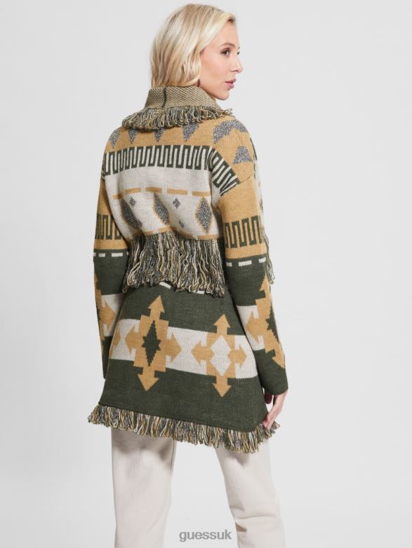 GUESS Women Giulia Longline Sweater Coat Folk Lurex Jacquard Apparel V28V61954