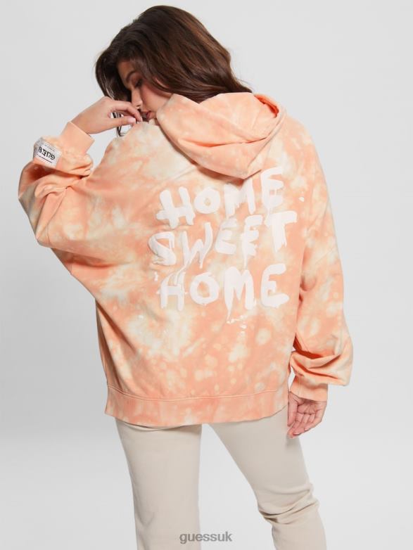 GUESS Women Home Sweet Home Hoodie Hello Peach Multi Apparel V28V61817