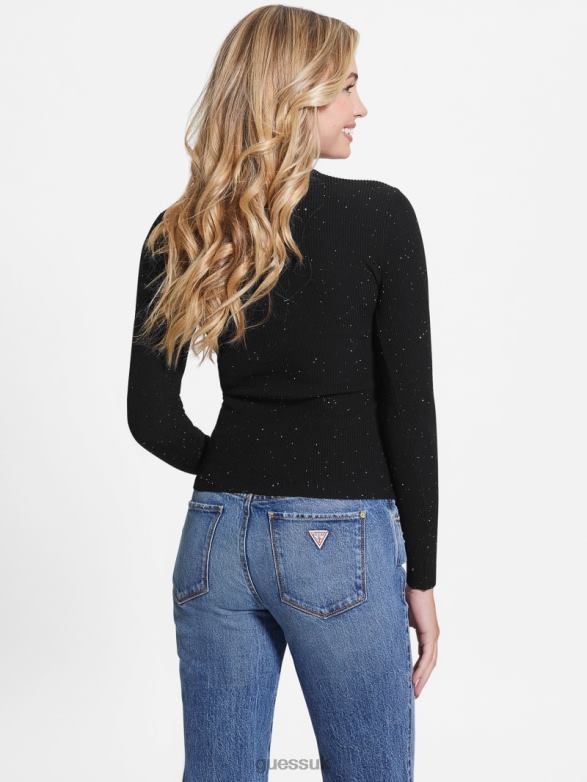 GUESS Women Lea Cutout Sequin Sweater Jet Black Multi Apparel V28V61625