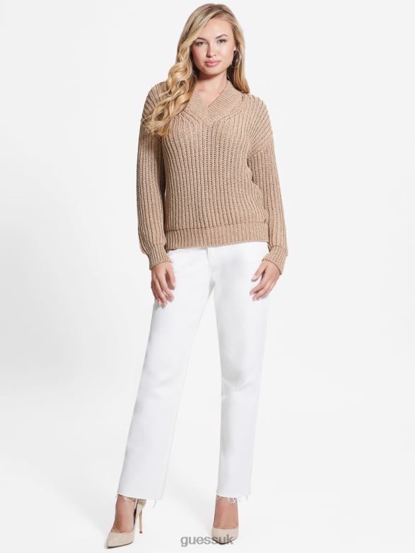 GUESS Women Lise Cutout Sweater Dirty Chai Lurex Multi Apparel V28V61556