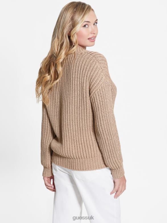 GUESS Women Lise Cutout Sweater Dirty Chai Lurex Multi Apparel V28V61556