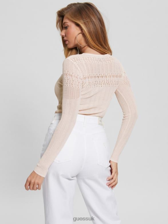 GUESS Women Niky Open-Stitch Sweater Muted Stone Apparel V28V61288