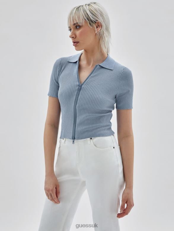 GUESS Women Originals Eco Zip Sweater Sky Dusk Apparel V28V61365