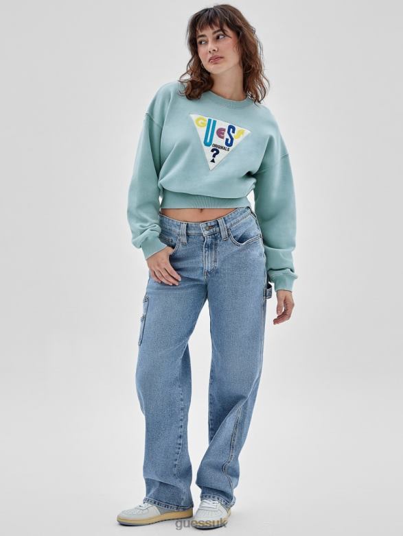 GUESS Women Originals Logo Crewneck Pullover London Sky Apparel V28V61281