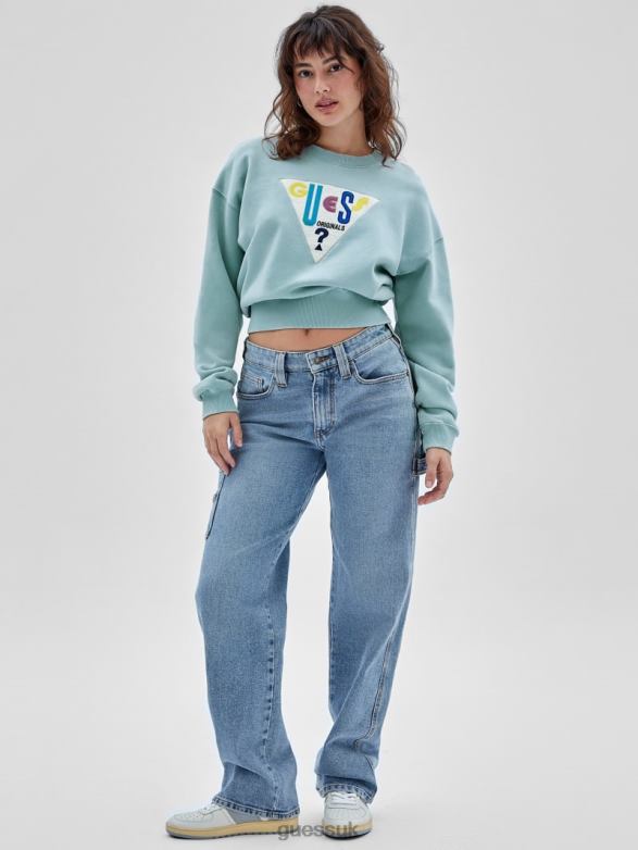 GUESS Women Originals Logo Crewneck Pullover London Sky Apparel V28V61281