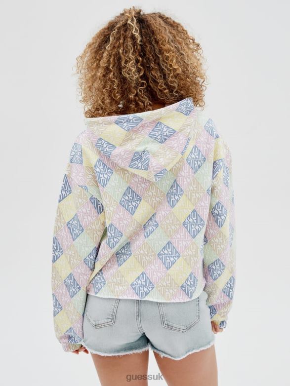 GUESS Women Originals Logo Hoodie Pure White Multi Apparel V28V61299