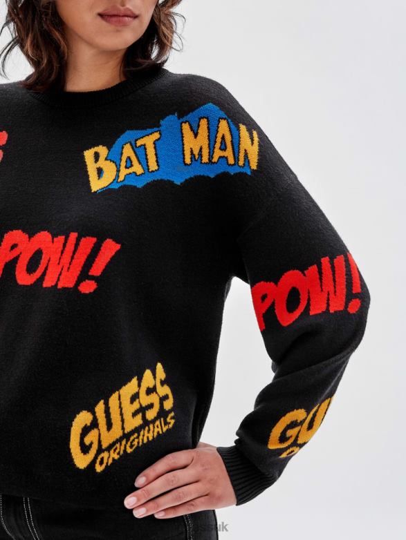 GUESS Women Originals x Batman Jacquard Sweater Black Apparel V28V61345