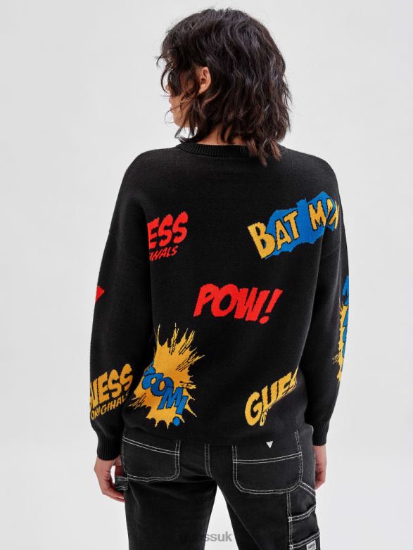 GUESS Women Originals x Batman Jacquard Sweater Black Apparel V28V61345