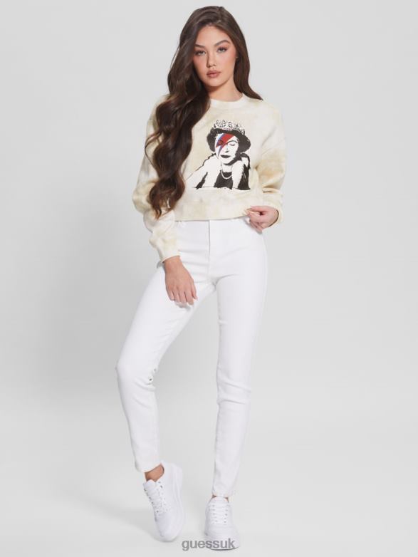 GUESS Women Queen Cropped Pullover Smart Stone Apparel V28V61322