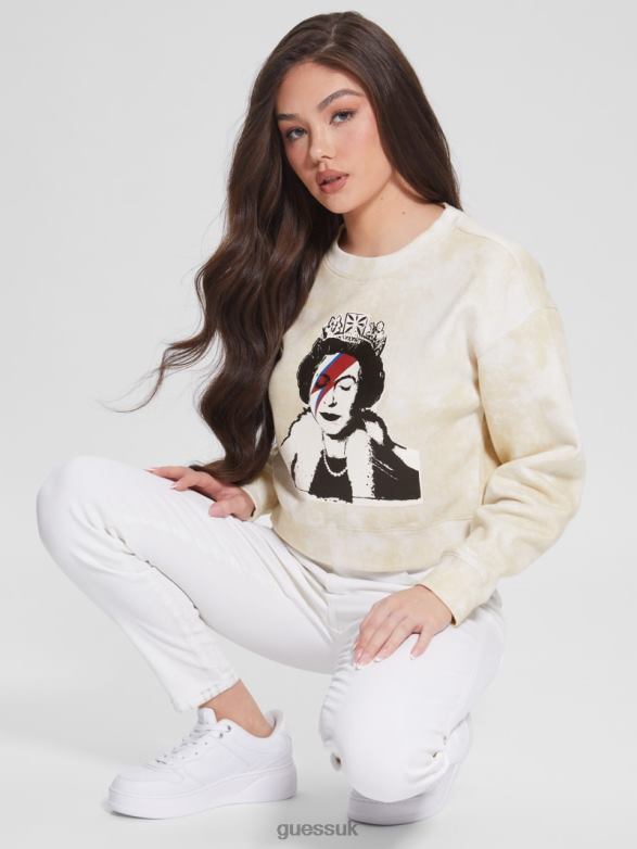 GUESS Women Queen Cropped Pullover Smart Stone Apparel V28V61322