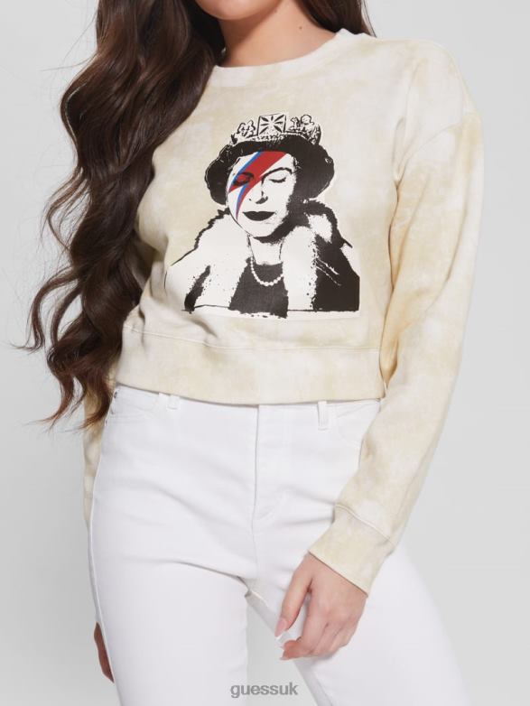 GUESS Women Queen Cropped Pullover Smart Stone Apparel V28V61322