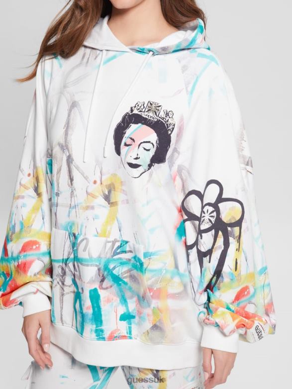 GUESS Women Queen Graphic Hoodie Street Art Print Apparel V28V61901