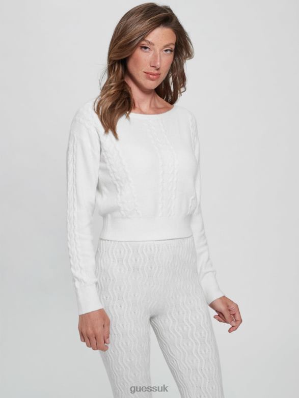 GUESS Women Teresa Mixed Cable-Knit Sweater Dove White Apparel V28V61563