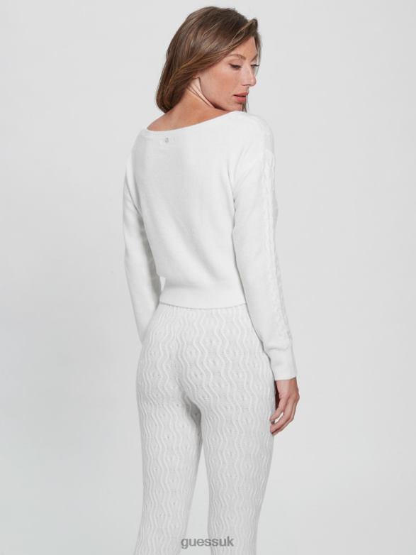 GUESS Women Teresa Mixed Cable-Knit Sweater Dove White Apparel V28V61563