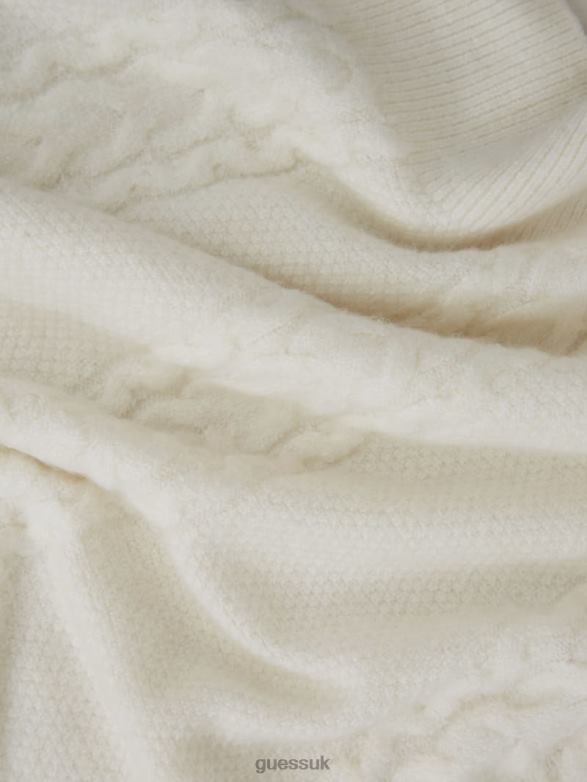 GUESS Women Teresa Mixed Cable-Knit Sweater Dove White Apparel V28V61563