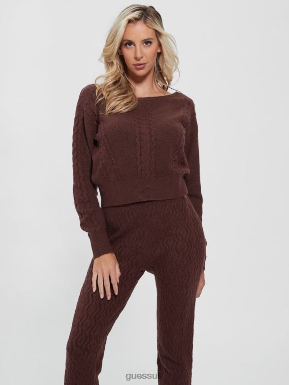 GUESS Women Teresa Mixed Cable-Knit Sweater Pure Choco Apparel V28V61670