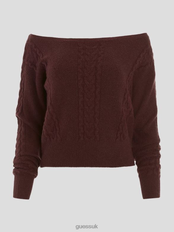 GUESS Women Teresa Mixed Cable-Knit Sweater Pure Choco Apparel V28V61670