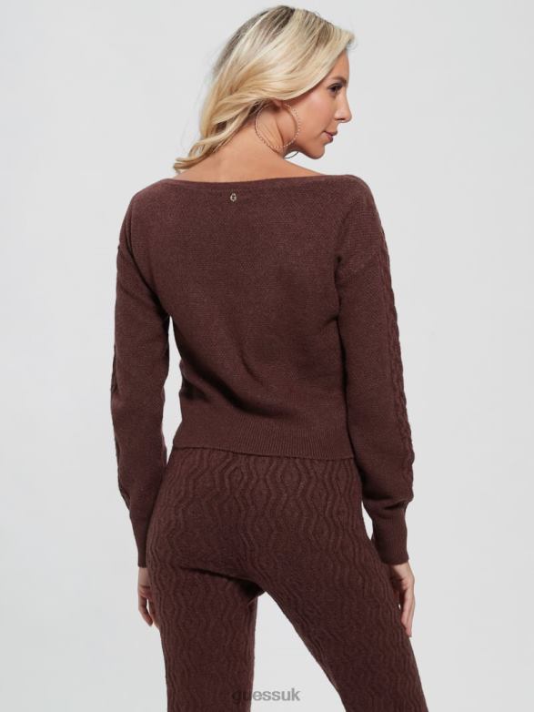 GUESS Women Teresa Mixed Cable-Knit Sweater Pure Choco Apparel V28V61670