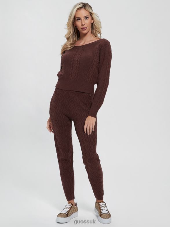 GUESS Women Teresa Mixed Cable-Knit Sweater Pure Choco Apparel V28V61670