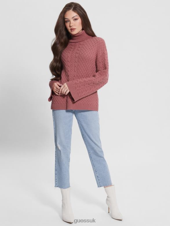 GUESS Women Wendi Cable Turtleneck Sweater Antique Mauve Apparel V28V61423